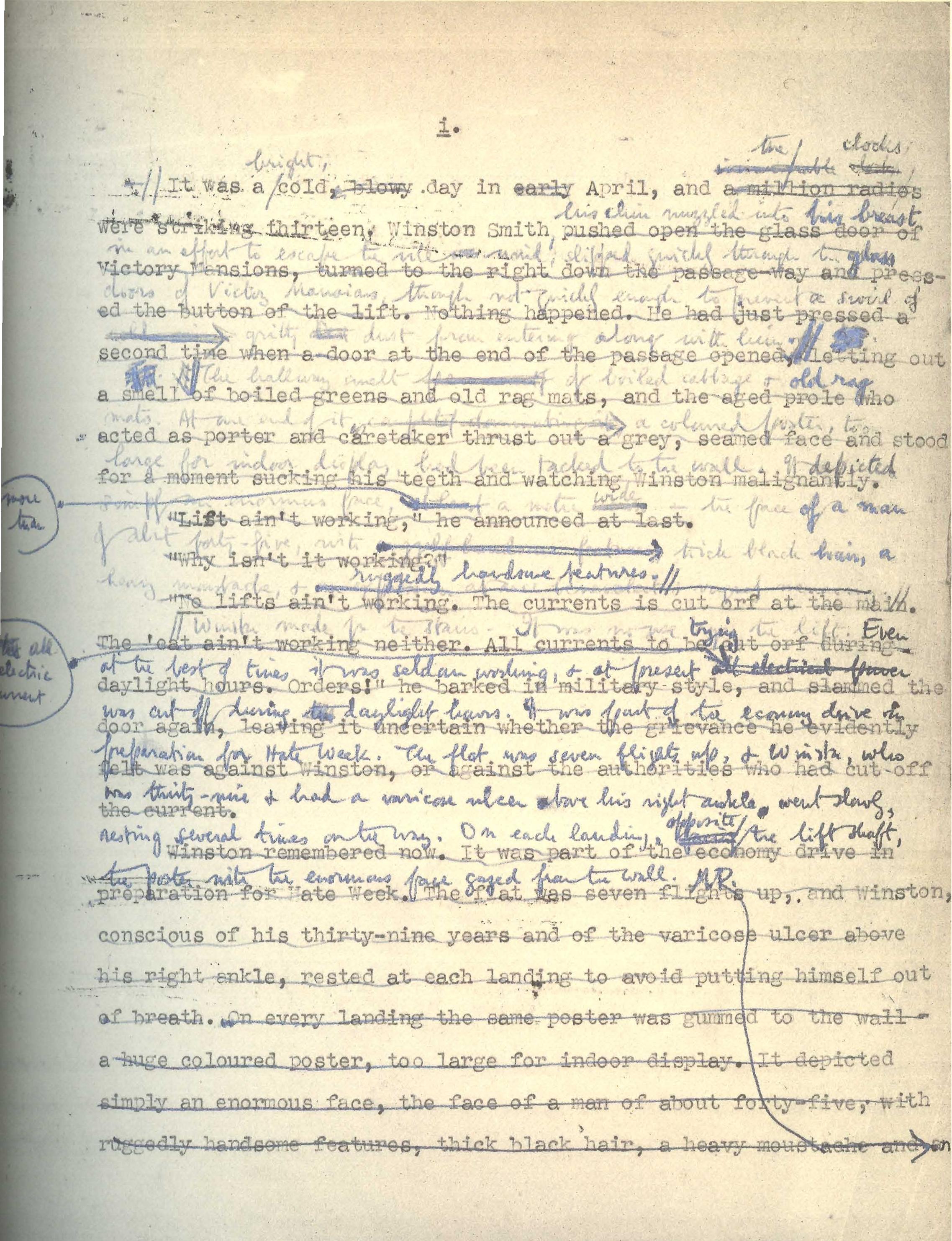 A heavily-edited manuscript of George Orwell's 1984